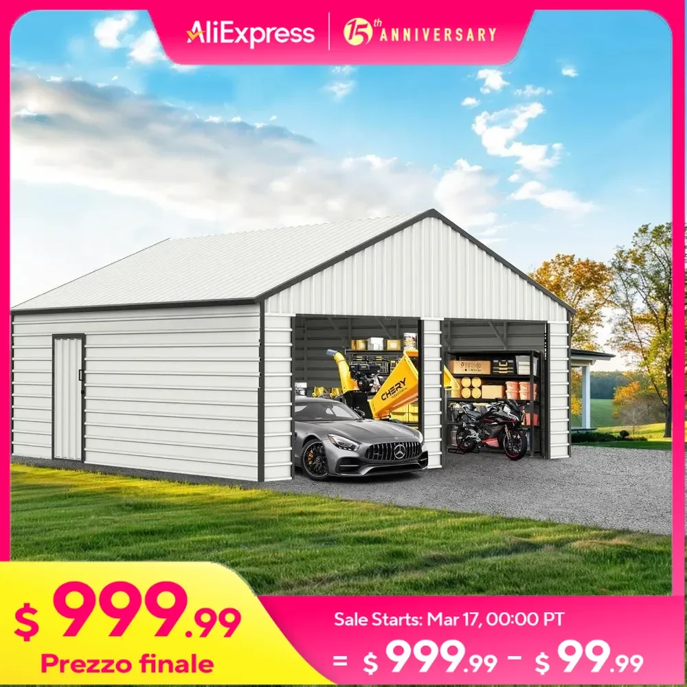 23 x 22 FT Metal Shed with 16 GA Steel Frame, with Side Entry Door, 2 Car Prefab Garage, Extra Large Outdoor Storage Building