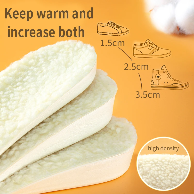 Height Increase Thermal Insoles for Winter Thick Wool Fleece Warm Insole for Shoes Boots Comfort Cushioning Inner Soles Shoe Pad