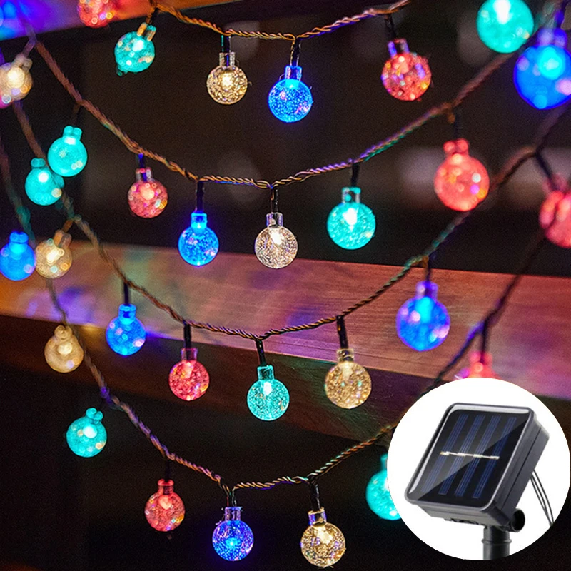 8 Modes LED Solar Crystal Ball Light String, Outdoor Fairy Lights, Suitable for Garden Party Wedding Party Christmas Decoration
