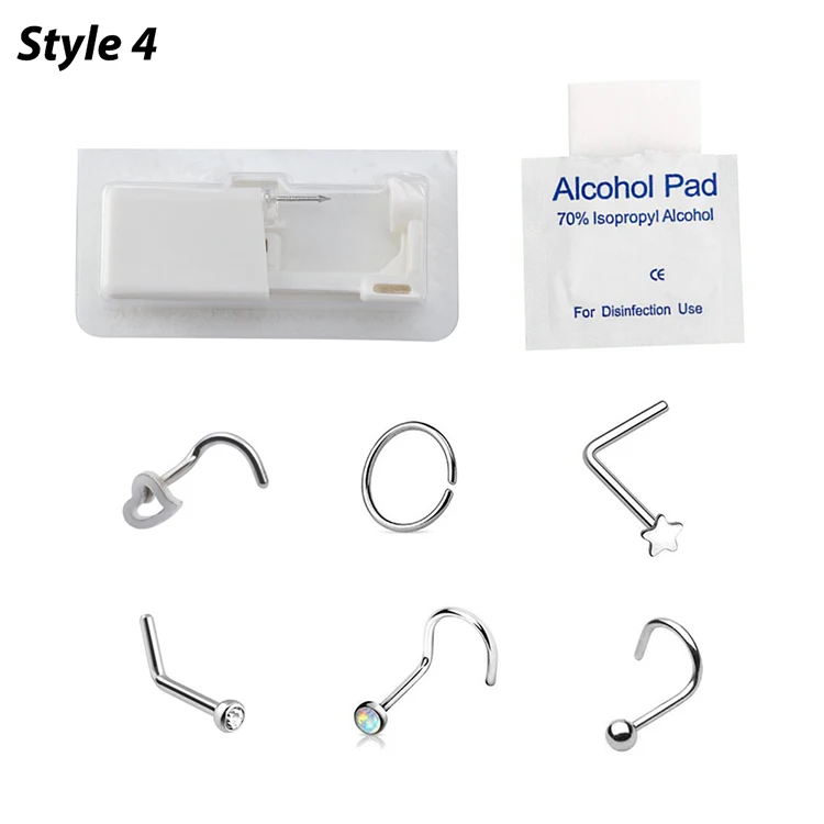 Nasenpiercer-Werkzeug, Körperschmuck, steriles Einweg-Nasenpiercing-Pistolen-Piercing-Set mit CZ-Nieten, Nasenring-Ohrstecker aus chirurgischem Stahl, 20 g – Detail 5