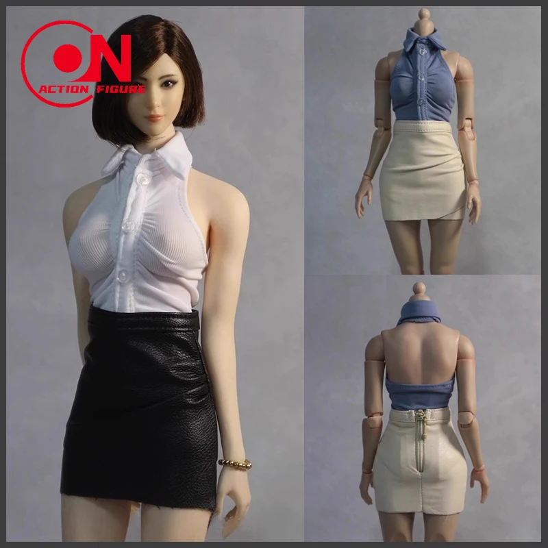 DMTOYS DF074 1/6 Women Sleeveless Shirt Leather Short Skirt Workplace Secretary Clothing For 12" Soldier Action Figure Dolls #1