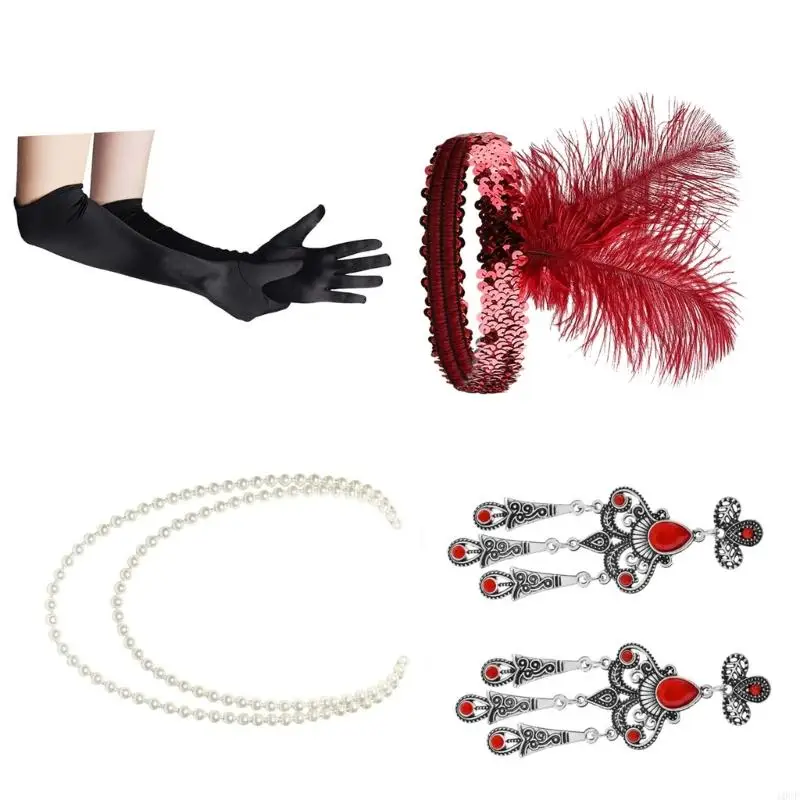 10CF jaren 1920 Great Gatsby accessoireset, Flapper kostuumaccessoires Roaring 20s accessoires voor vrouwen Flapper hoofddeksel