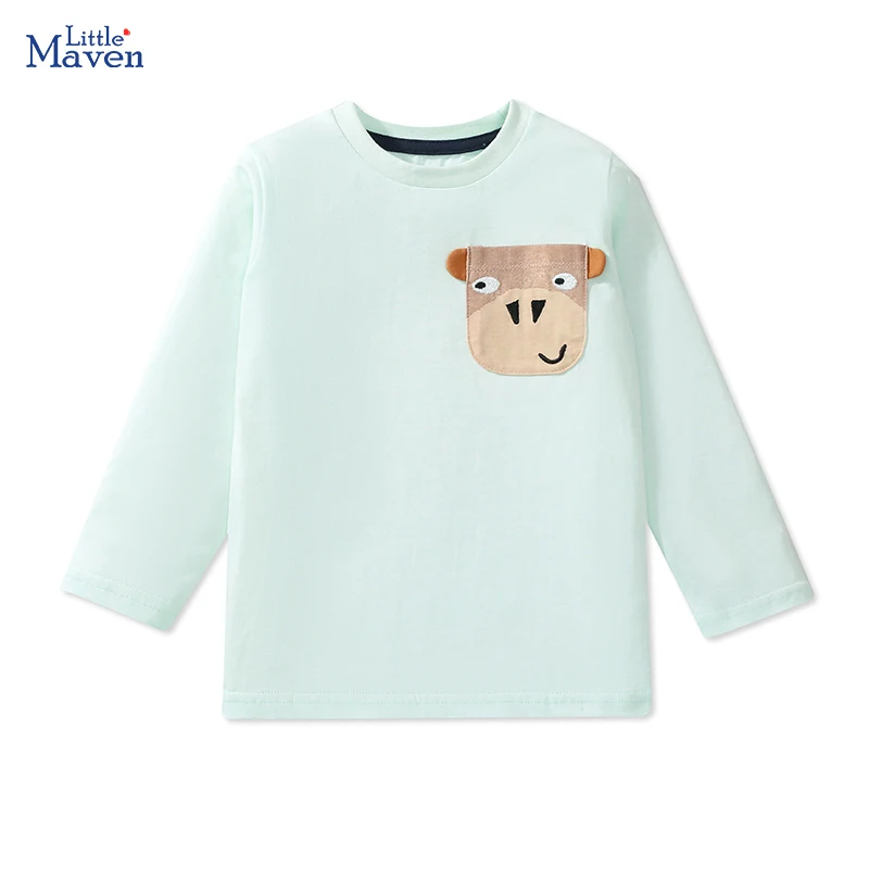 

Little Maven Children's Clothing 2024 Autumn Spring Tops Kids Clothes Baby Boys Cartoon Monkey Long Sleeves T-shirts Cotton