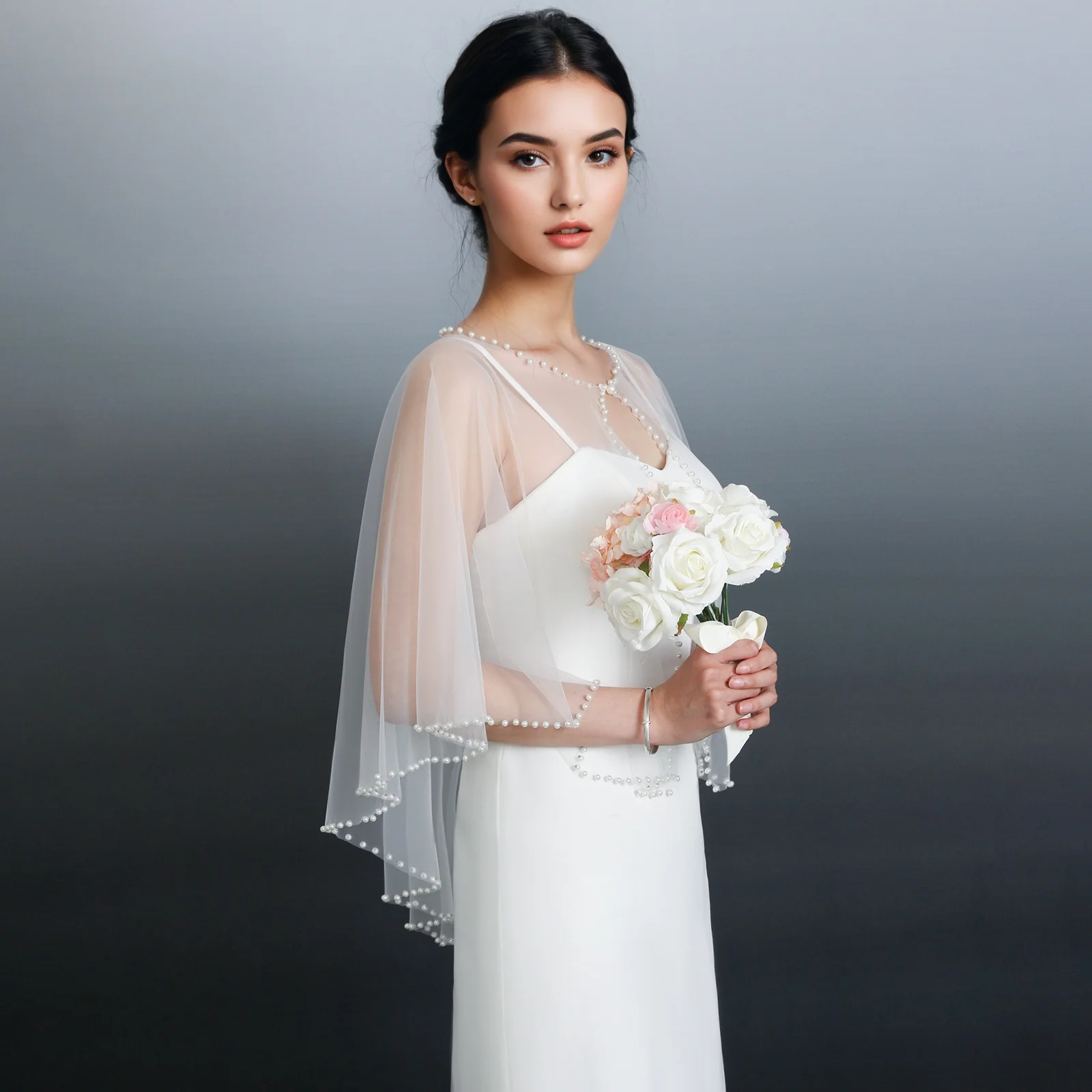 الزفاف الزفاف المحاصيل الأعلى اللؤلؤ الدانتيل شال مطعمة يدويا مناسبة لحفلات الزفاف الاحتفالات أنيقة الزفاف التبعي GP24 #1