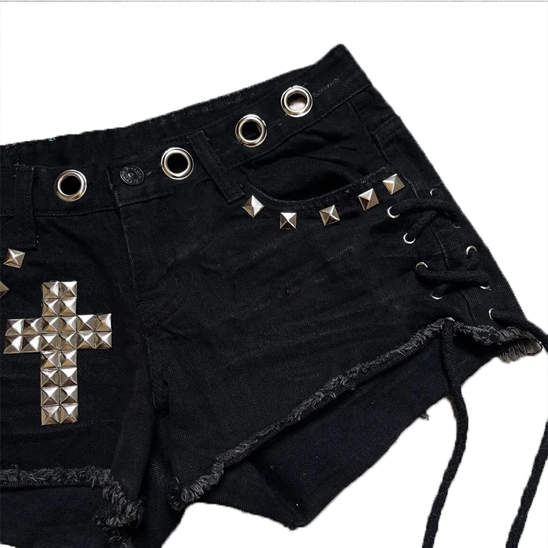 Subcultural Summer Gothic Hot Girl Women's Metal Circle Willow Nail Decorative Shorts Ultra Short Shorts Punk Y2K Harajuku Sexy - Image 5