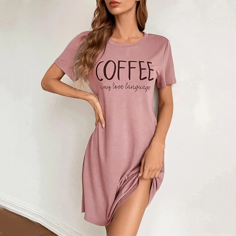 2024 New Style Simple and Stylish Round Neck Dress Ladies Summer Home Wear Sleepwear Women