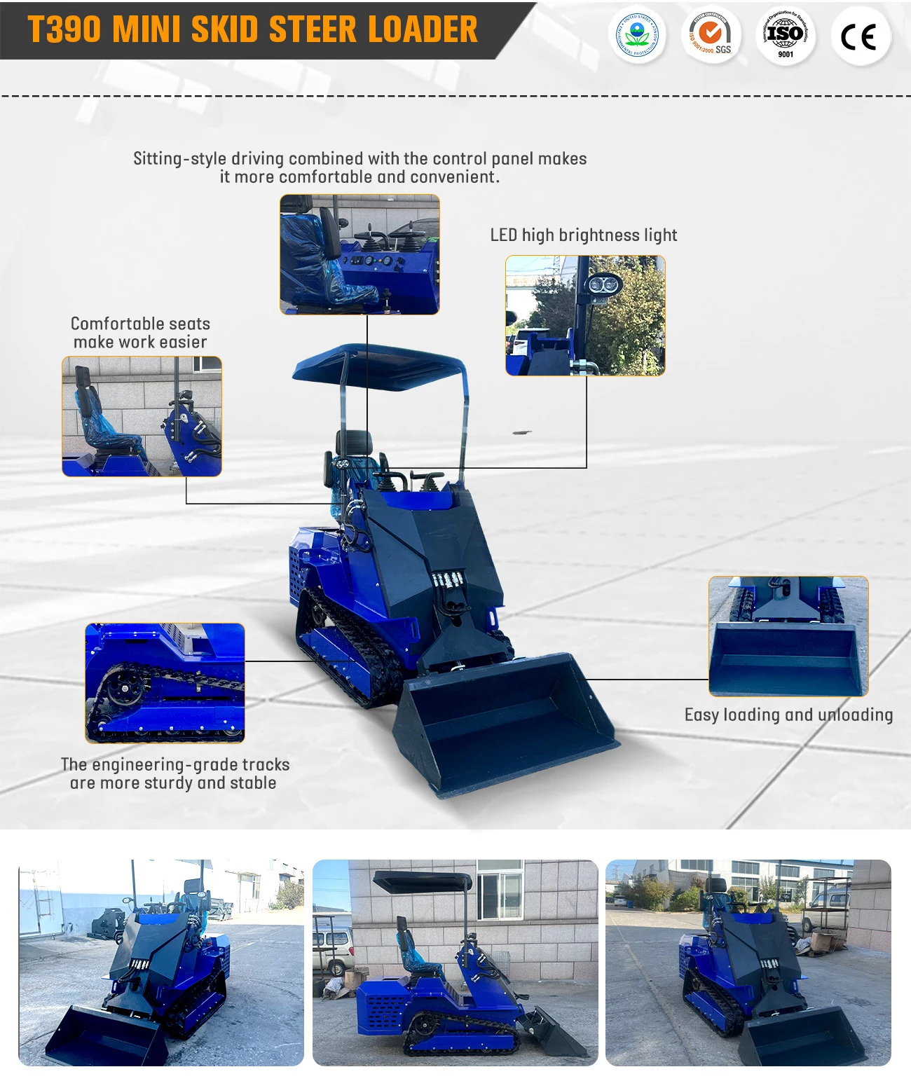 Maßgeschneiderter Mini-Skidsteer-Ständer aus China mit Anbaugeräten, Mini-Raupen-Kompaktlader mit Schiene – Detail 16