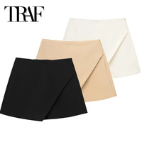 TRAF Black Skirt Shorts Women High Waist Mini Skirt Shorts Woman Fashion Asymmetric Skort For Women 2024 Summer Short Skirts