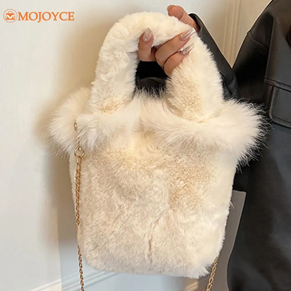 Luxury Plush Women's Chain Crossbody Bag 2023 Fluffy Bucket Bag Large Capacity Fuzzy Sling Satchel Bag Cute Casual Tote Handbags