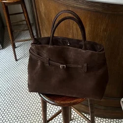 Women Suede Shoulder  Tote Bag Large Capacity Winter Handbag Simple Satchel Casual Commute Bag Vintage Shopping Bag