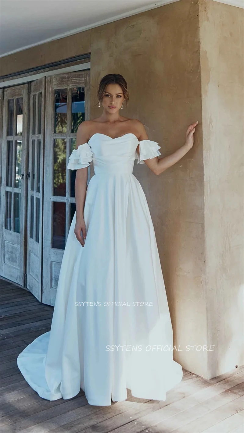 Eleganti abiti da sposa per le donne di lusso con spalle scoperte abito da ballo da sposa una linea in raso con spalle scoperte abiti da sposa De Noche