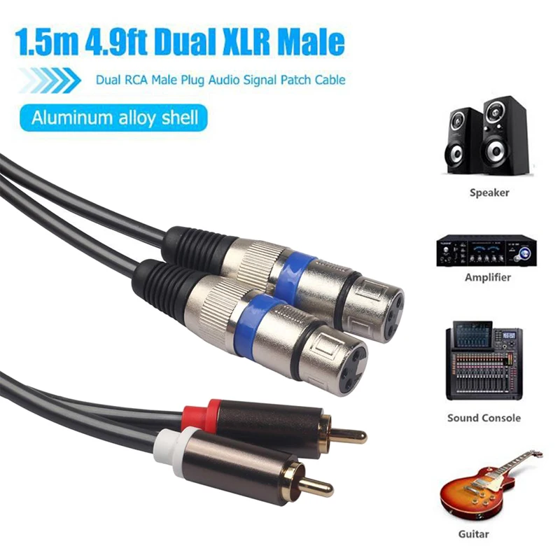 1.5m 2 XLR To 2 RCA Dual XLR Female to Dual RCA Male Audio Signal Patch Cable HIFI Extension for Microphone Mix