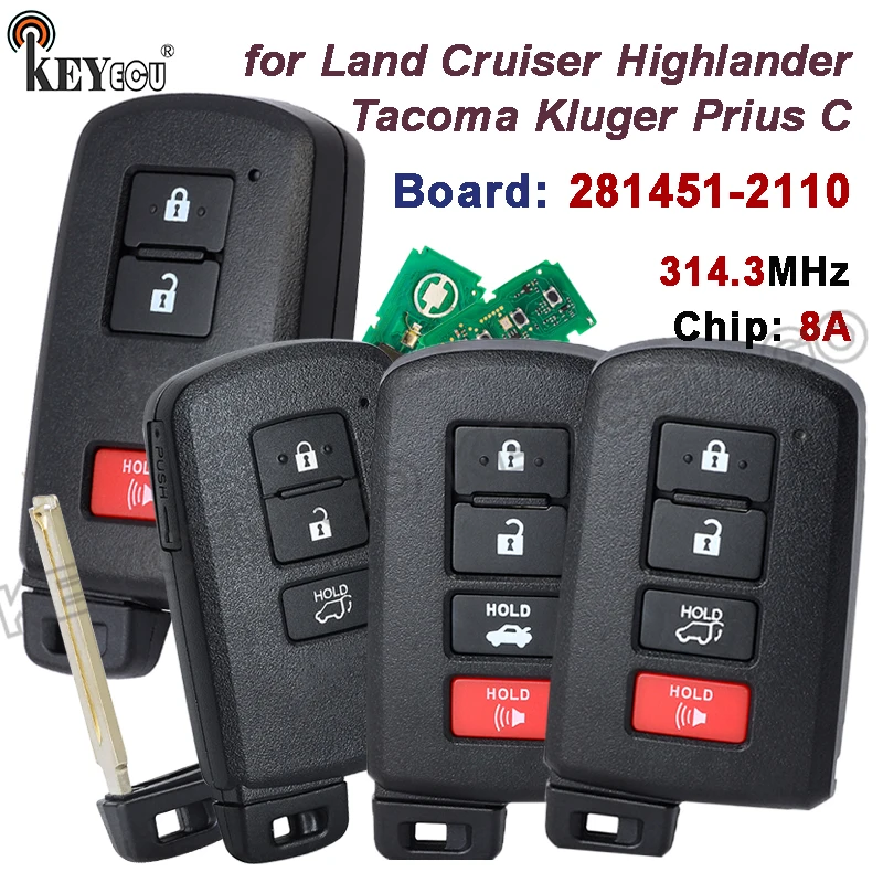 

KEYECU 314.3MHz HYQ14FBA Board: 281451-2110 for Toyota Land Cruiser Tacoma Highlander Kluger Prius C Smart Card Remote Key Fob