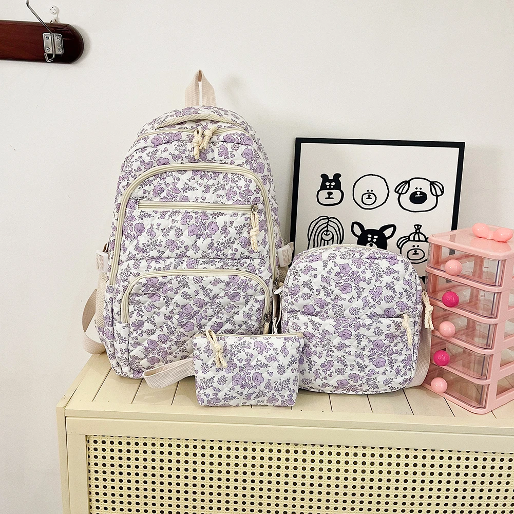Women 3pcs Set Stylish Daypack with Lunch Bag and  Floral Backpack High Capacity Backpack for Teens Girls Youth Travel Vacation