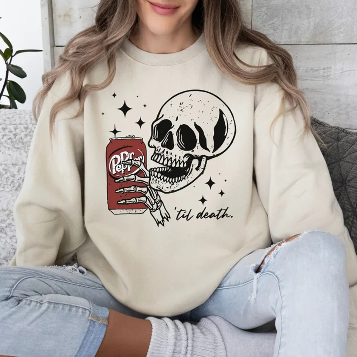 Till Death Dr. Pepper Sweatshirt Halloween Skeleton Sweatshirt Halloween Party Shirt Skeleton drinking Dr. Pepper Sweatshirt