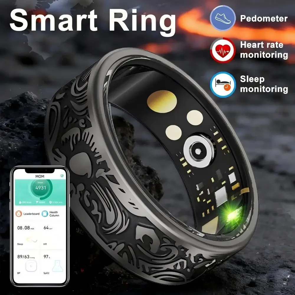

QINO R07 Retro Smart Ring 5ATM ,Sleep Health Monitoring Fitness Pedometer Multiple Sports Low Power Consumption Free Charge Case