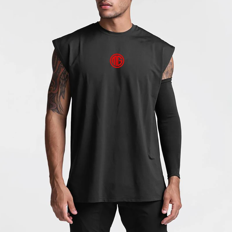 Men Gym Sleeveless Tank Top Polyester Quick Dry Mesh Workout Bodybuilding Fitness Vest Loose O-Neck Summer Sports Training Shirt 3