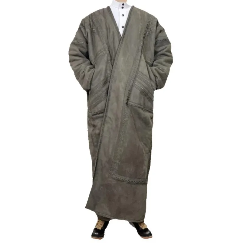 الشتاء سميكة الجلد المدبوغ المخملية الرجال رداء مسلم معطف السفينة معطف الصلاة سترة دافئة دون قبعة مع جيوب