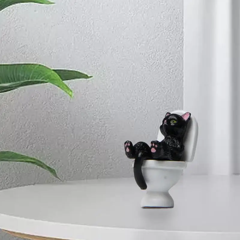 Cat Figurine Sculpture Statue Toilet Sitting Cat Figurine Resin Sculptures For Cat Lover Funny Figurine Yard Shelf Desk Home