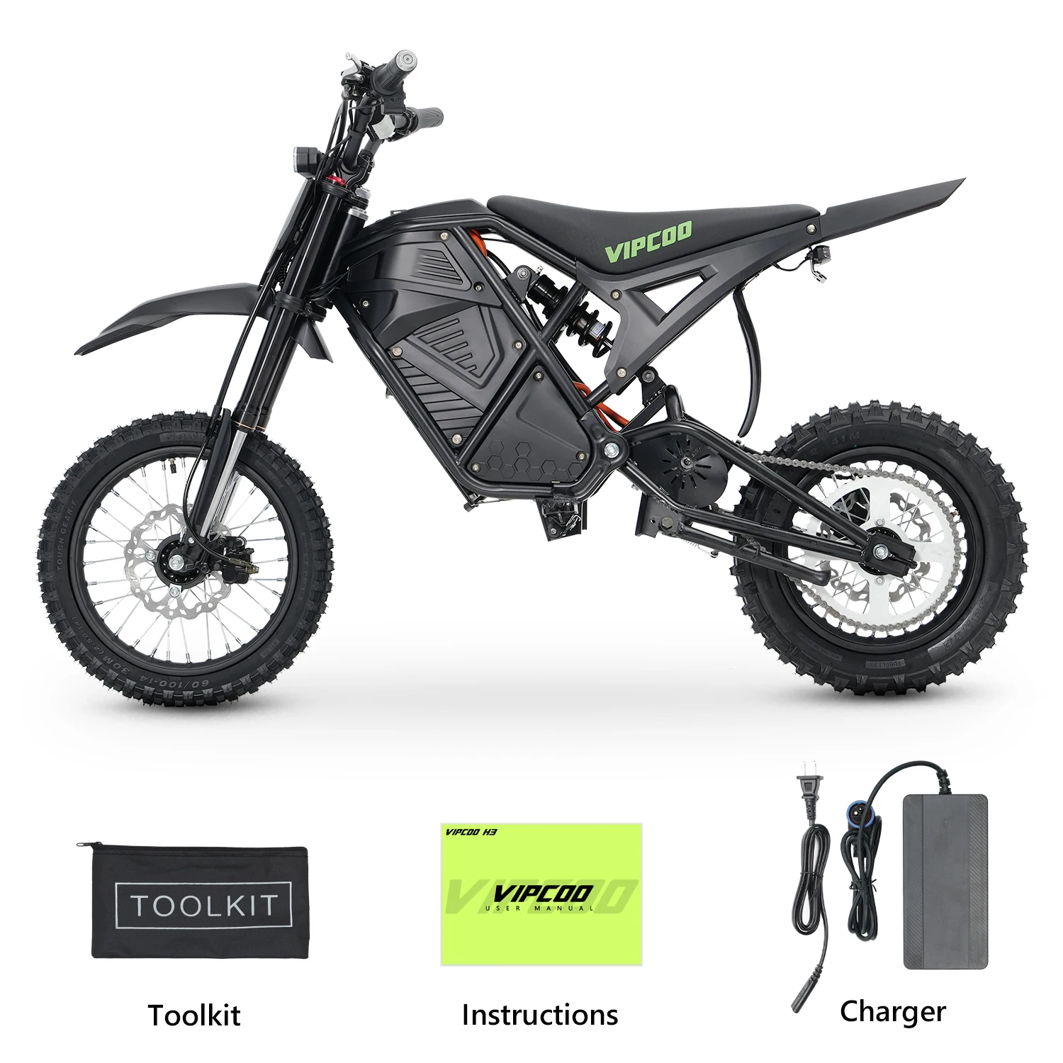 Electric Dirt Motorcycle VIPCOO H3 3500W 48V23AH Electric Bike Fat Tire Nitrogen Suspension E Dirt Bike for Teens and Adults USA STOCK