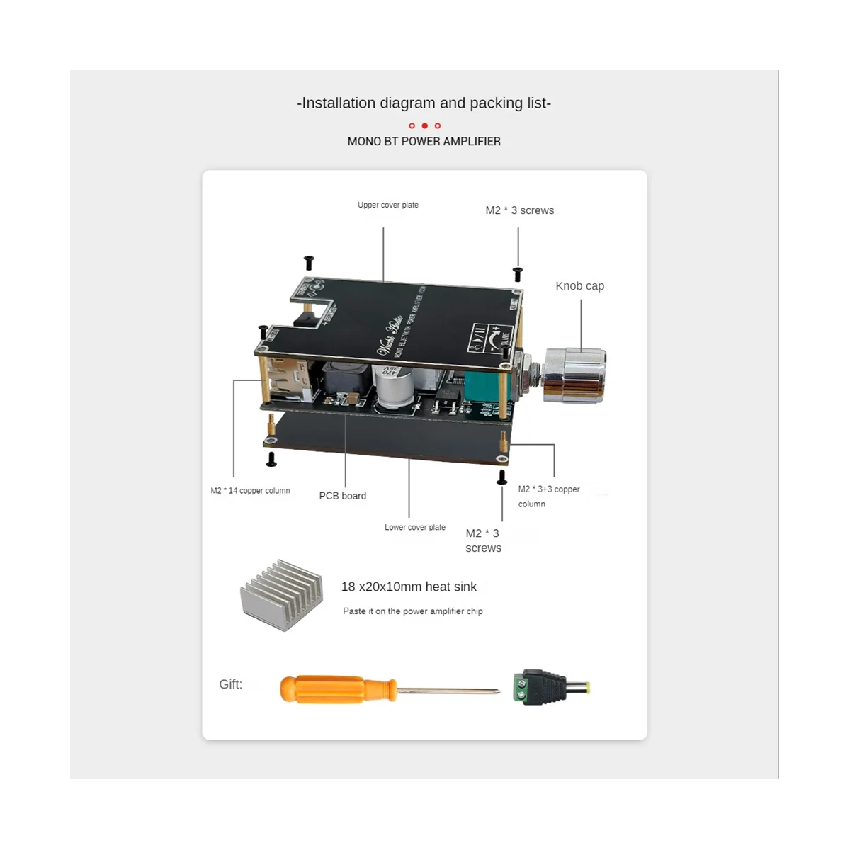 Mono Bluetooth Amplificador de Áudio Board com TWS Box Função, Módulo de Áudio Estéreo, TPA3116D2, BT5.1, DC 7-24V, ZK-1001B, 100W