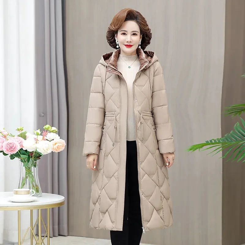 Women Warm Winter Long Parka Coat Middle-aged Mother Slim Down cotton Thicken Jacket Female Hooded Outwear Parkas