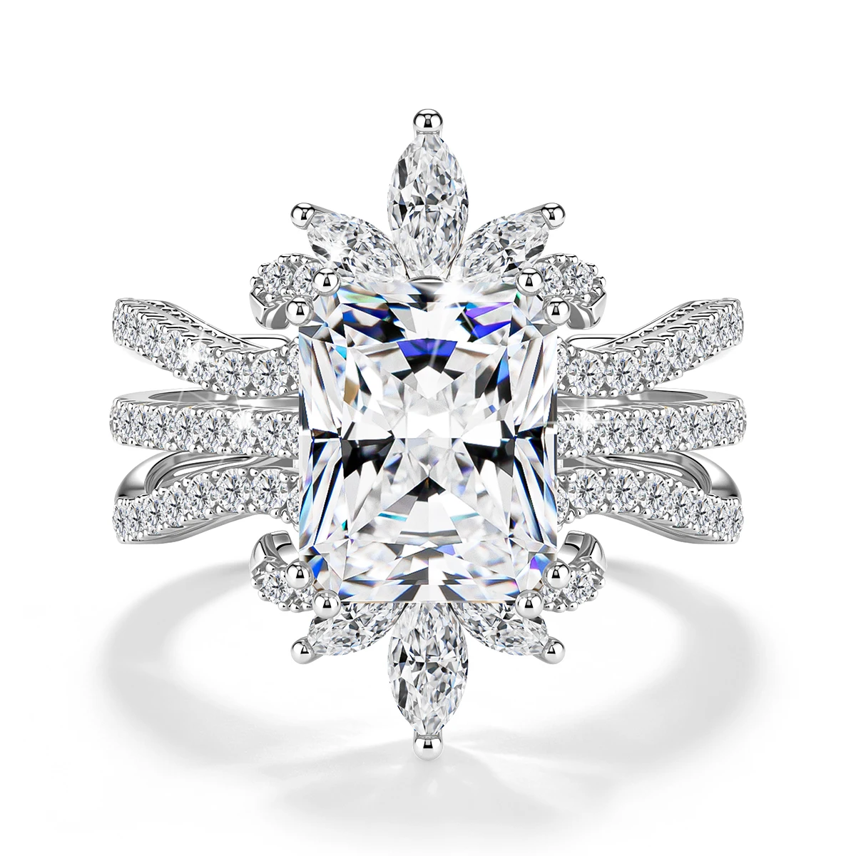 2-teiliger stapelbarer Moissanit-Ring, Redion-Schliff, 925 Sterling Silber, 18k vergoldet, Verlobungs- und Ehering für Brautschmuck – Detail 7