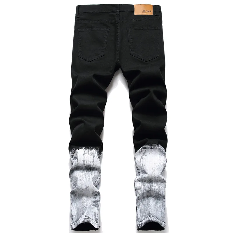 2024new style white embroidered rose jeans men's street cool fashion elastic skinny ripped trousers