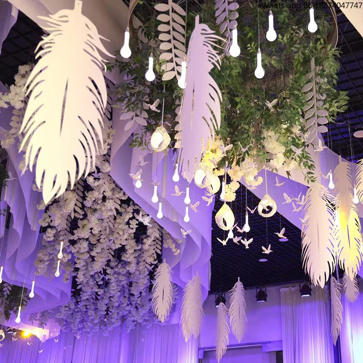 

I310 Carving Paper Feather Ceiling Wall Decorative Multi-color Creative Feather Wedding Ceiling Decorations