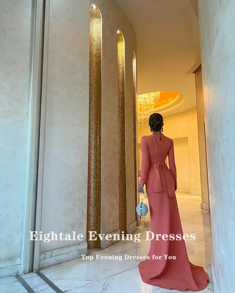 Eightale Arabische avondjurk lange mouwen op maat rekbaar satijn zeemeermin moslim bruiloft feestjurk Robes De Soiree