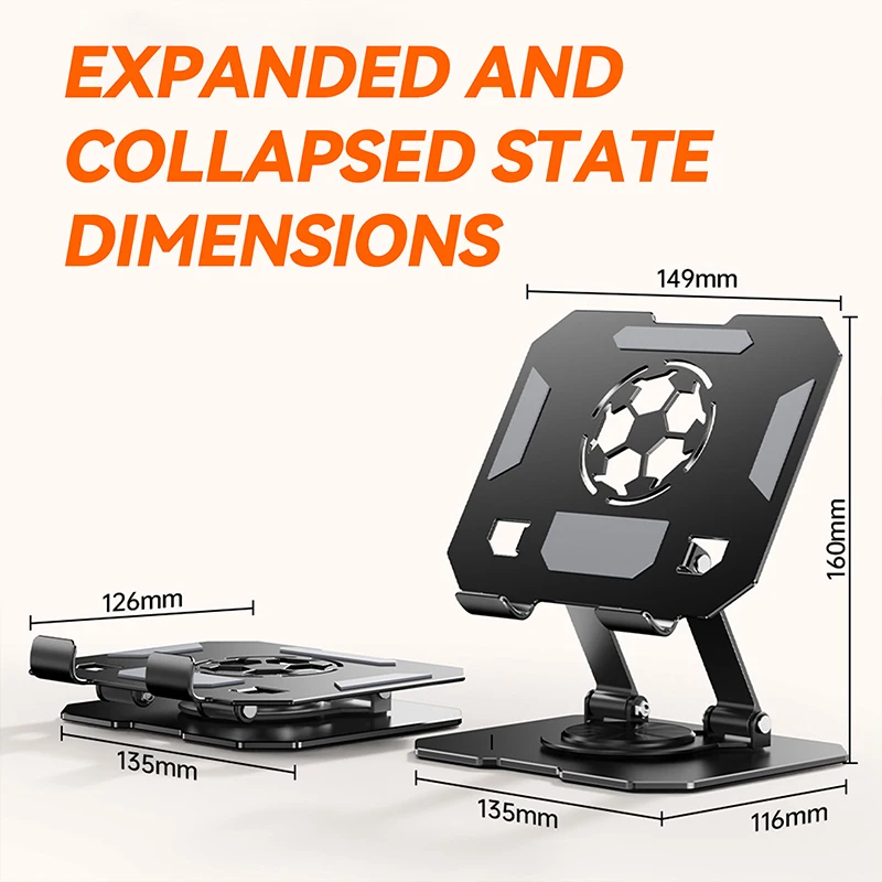 360° Rotatable Soccer Pattern Tablet Stand Storage Rack Adjustable Anti-Slip Desktop Stand Rack Foldable Holder Football Match