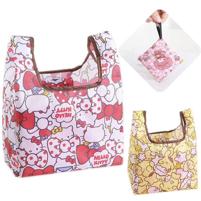 New Sanrio Hello Kitty Shopping Bag Anime Kuromi Cinnamoroll Handbags Foldable Large Capacity Shopping Bag Girls Bags