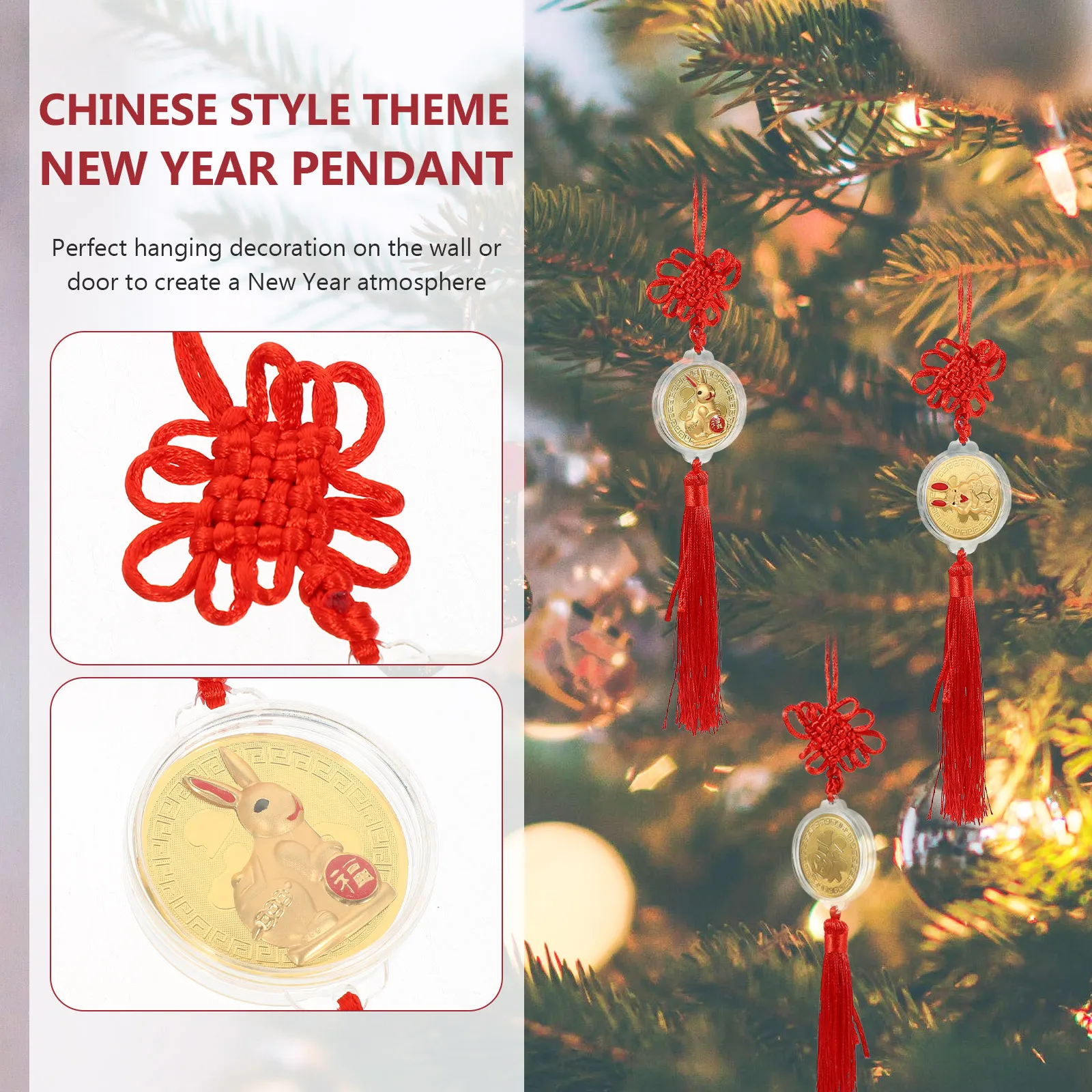 

6Pcs Rabbit Chinese Knot Pendant Hanging Tassel Decor for Car Interior Wall Door New Year Festival Spring Decoration