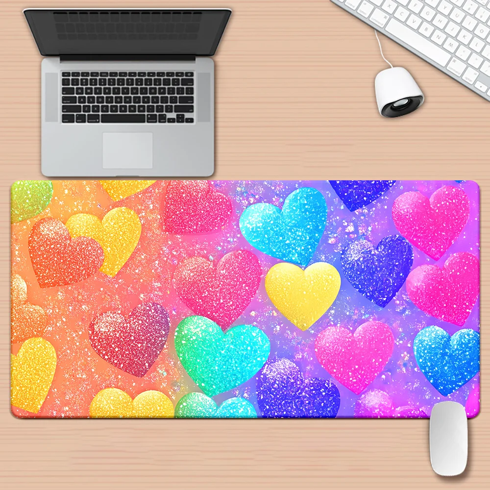 [Brand] Iron Art Desk Mat Heart Pattern HD Printed Multi Functional XXL Gaming Mousepad Keyboard Office PC Gamer Mat