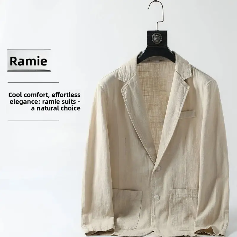 Men 100% Cotton Lapel Blazer Jacket, Lightweight Breathable Solid Suit Coat, Male Office Commuter Daily Casual Outerwear
