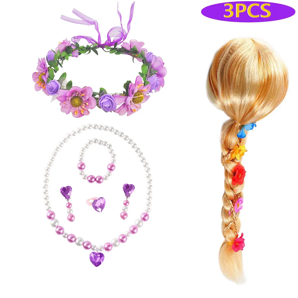 2024 Halloween Cosplay Costume Accessories Little Mermaid Princess Ariel Wig Tiara Necklace Girls Birthday Party Elsa Dress Prop