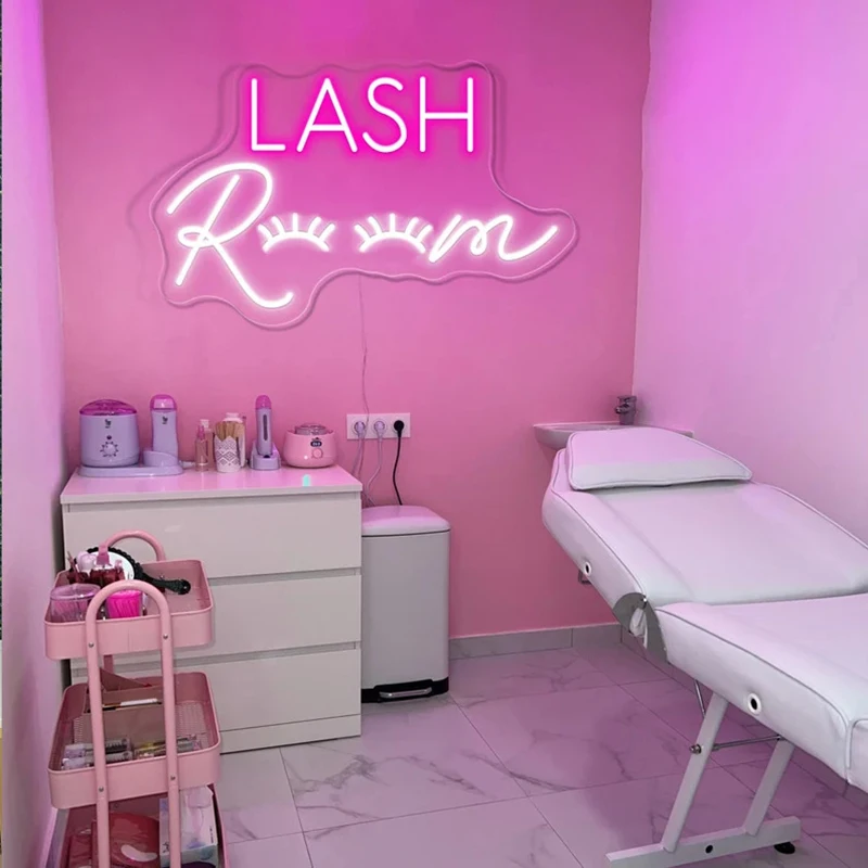 Neon Sign Eyelashes Lash Room Beauty Salon Open Welcome Signboard Lash Room Decor Girls Make up Beauty Room Decoration Wall Art