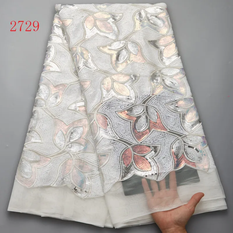 

Kalume Sequins African Tulle Lace Fabric Nigerian Lace Fabric High Quality 5 Yards Sequins For Sewing Dress Wedding Party F2729