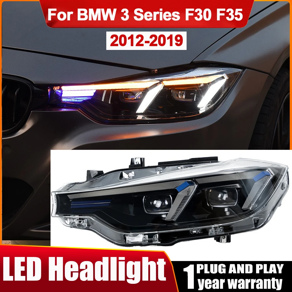 

1 пара автомобильных фар для F30 F35 2012-2019 BMW 3 серии светодиодный, динамические фары DRL, дизайн «ангельские глазки», Проекционные линзы, аксессуары