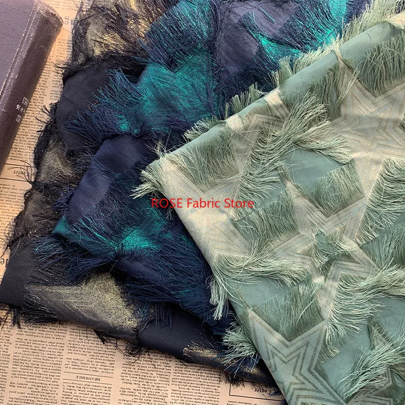 

1-метровая бронзовая шифоновая жаккардовая ткань с принтом звезд и цветочными кисточками, женская ткань для платья-рубашки своими руками