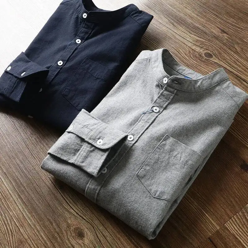 

Весенне-осенняя мужская рубашка на пуговицах с длинными рукавами, повседневная приталенная базовая рубашка на пуговицах из чистого хлопка с нагрудным карманом