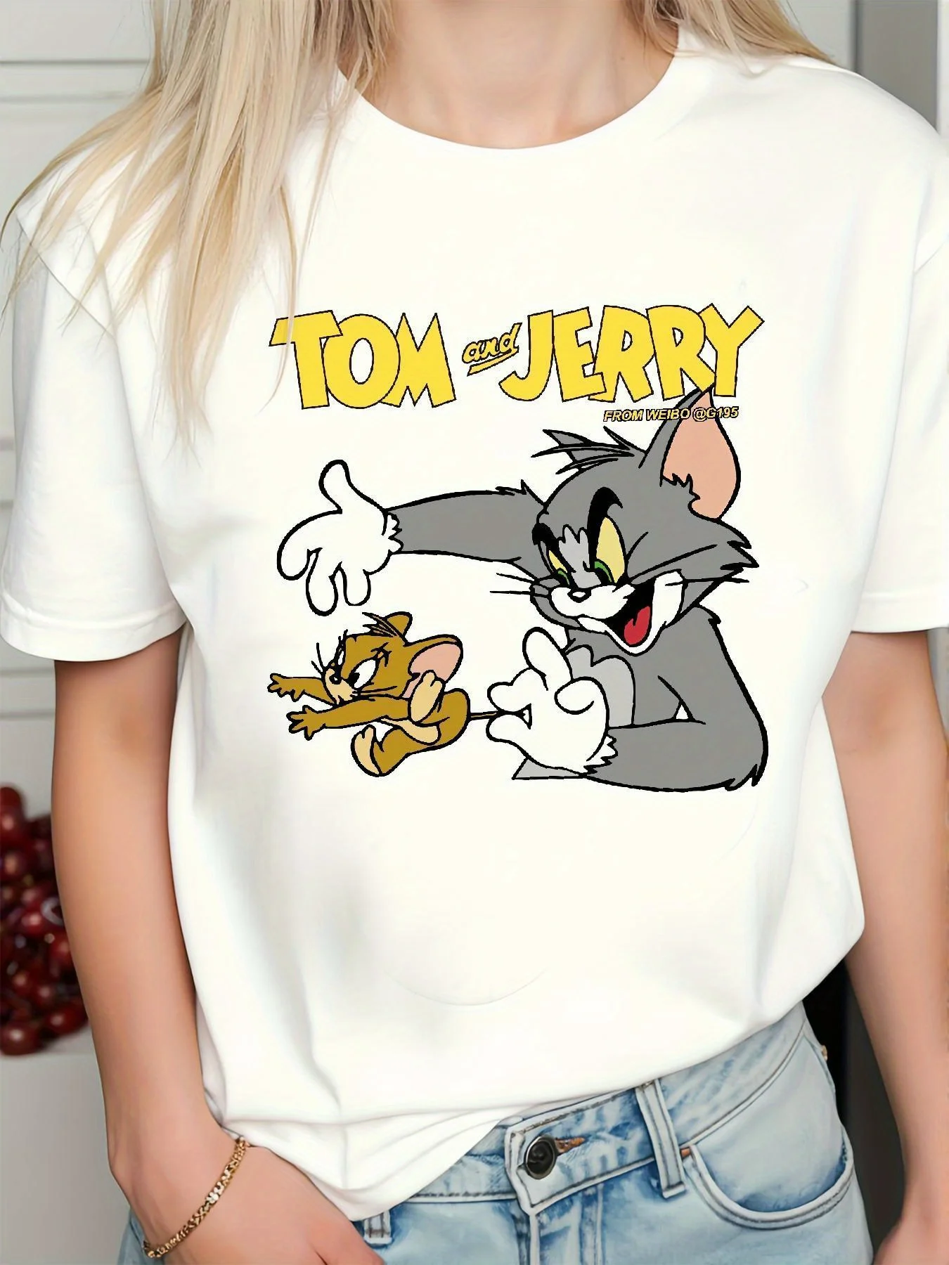 

Tom and Jerry Print Women's T-Shirt Short Sleeve Cotton Tees Cartoon Tom and Jerry Y2k Tops Women T-shirt Brand Summer Clothes