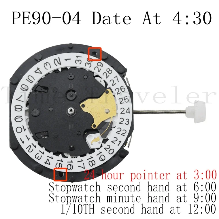 Sunon 7 Hand Multi Function Quartz Watch Movement PE90-04 Date At 4:30 Overall Height 6.8mm