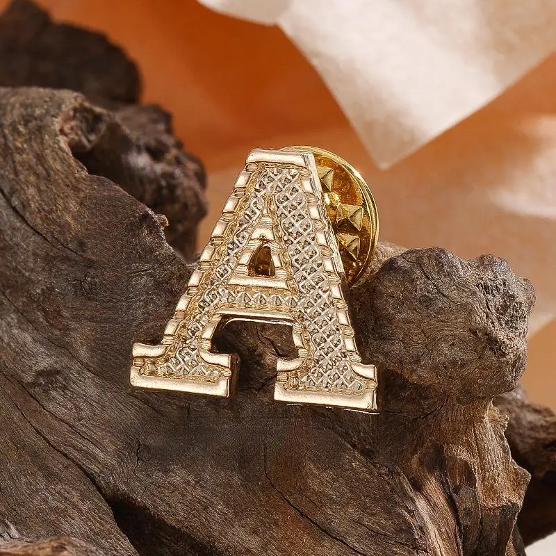 2PCS New Metal Initial A To Z 26 Letters Pin Suit Shirt Collar Lapel Brooch Pin Badge Fashion Jewelry For Men Women Accessories