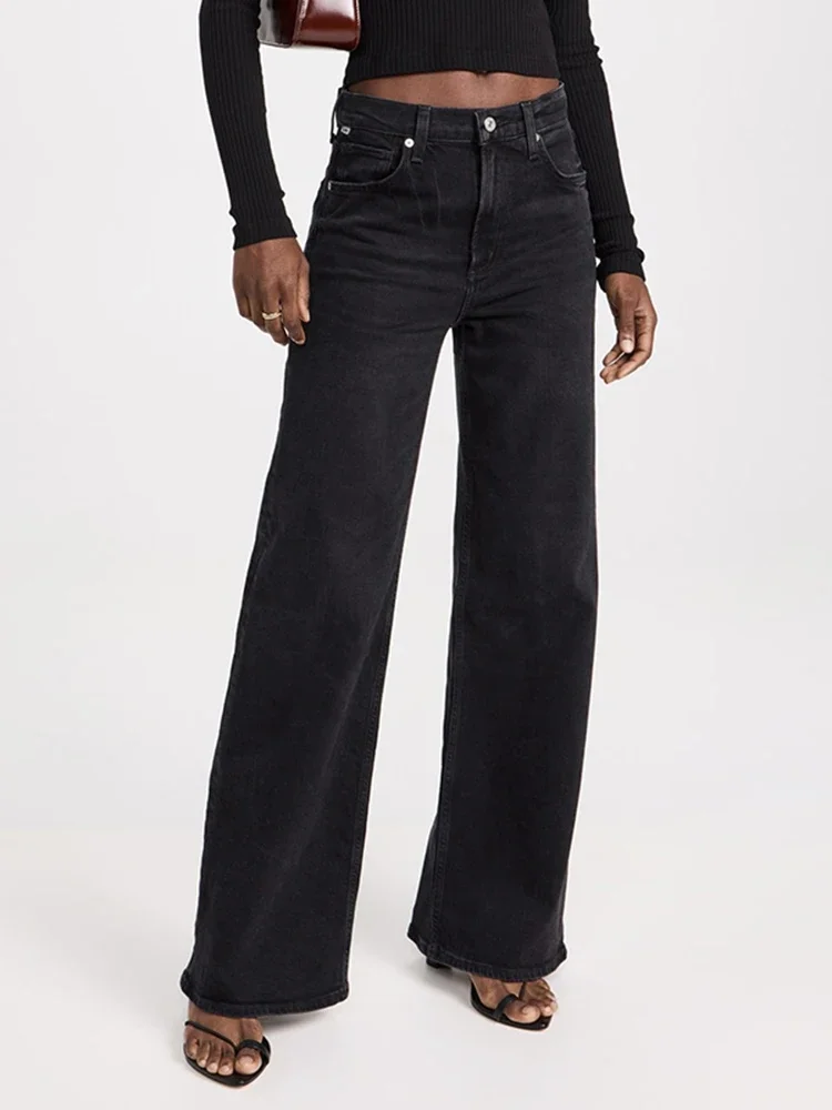 Dames laagbouw stretch grijze denim broek 2025, vrouwelijke jeans met rechte pijpen, dame effen kleur, dagelijks kantoor, goedkope lange jeansbroek