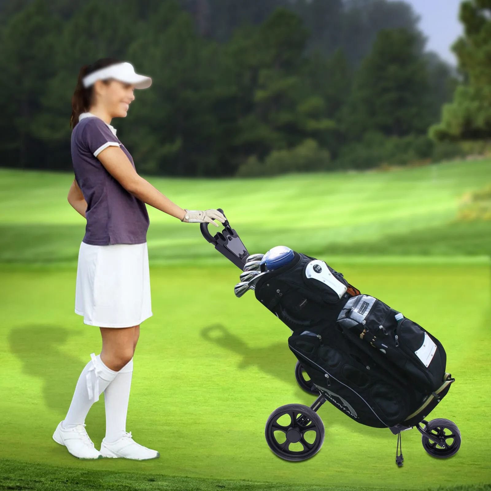 

3-Wheel Golf Pull Cart Lightweight Foldable Golf Trolley for Golf Course Outdoor Sport