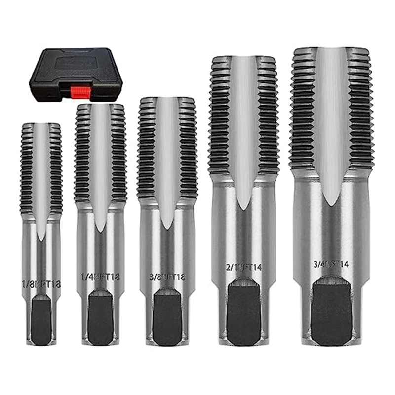 

5Piece NPT Pipe Tap Set,1/8In,1/4In,3/8In,1/2In And 3/4In Npt Tap For Assorted Plumbers Mechanics And DIY Thread Cutting Silver