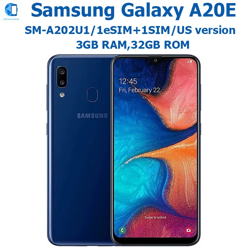 هاتف Samsung Galaxy A20e الذكي الذي يعمل بنظام أندرويد مقاس 5.8 بوصة إصدار أمريكي بصمة خلفية NFC سامسونج الذكي 720x1560 فتح أصلي #1