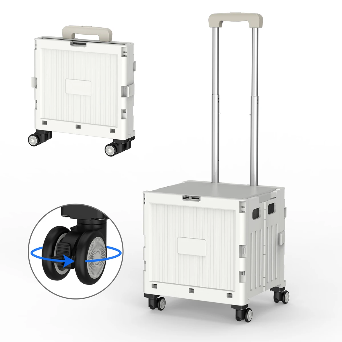 Foldable Utility Cart Folding Portable Rolling Crate Handcart Shopping Trolley Hand Push For Teacher Picnic Camping Cart White