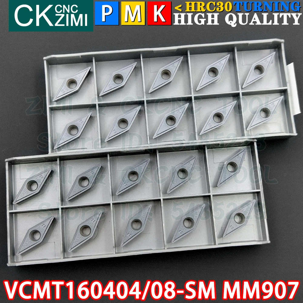 VCMT160404-SM MM907 VCMT160408-SM MM907 คาร์ไบด์แทรกภายนอกหมุนแทรกเครื่องมือ VCMT 1604 VCMT1604 CNC เครื่องกลึงโลหะเครื่องตัดเครื่องมือ